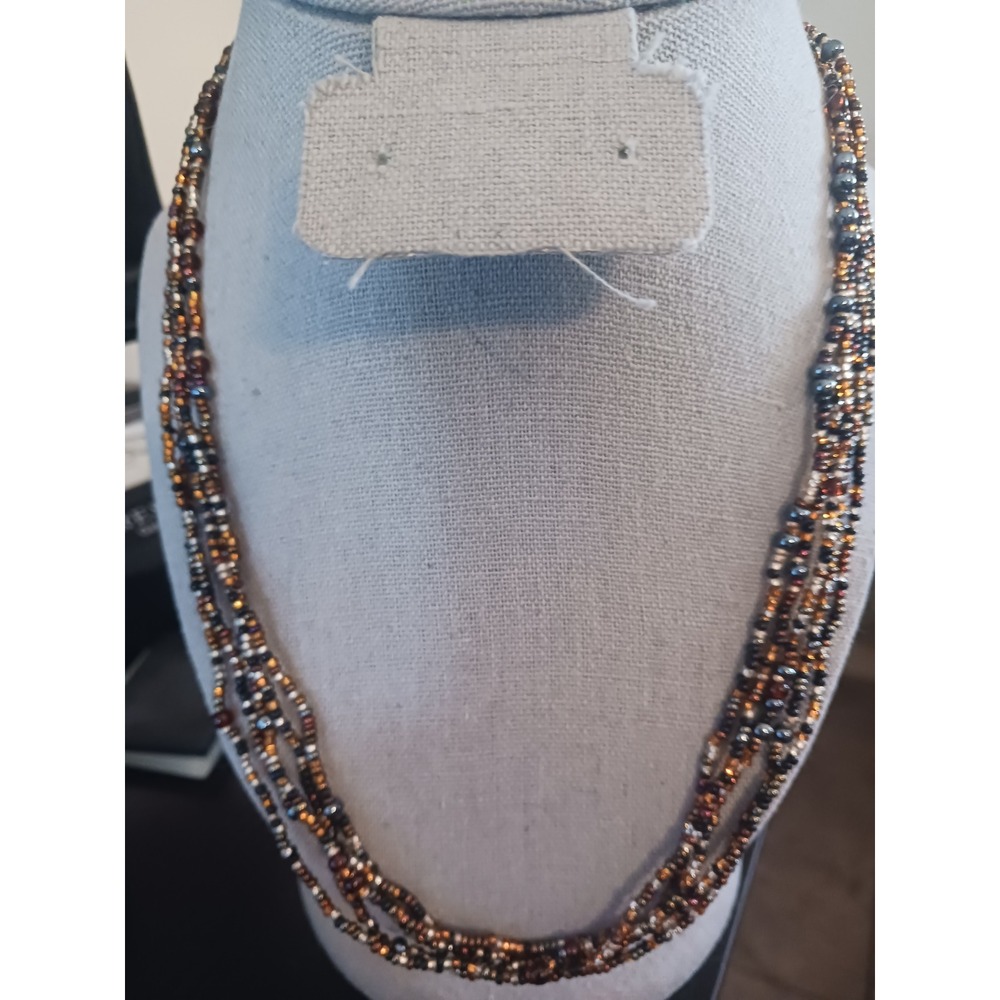 Premiere Designs MultiStrand Seed Bead Necklace Gold Bronze Metallic Layer 19In